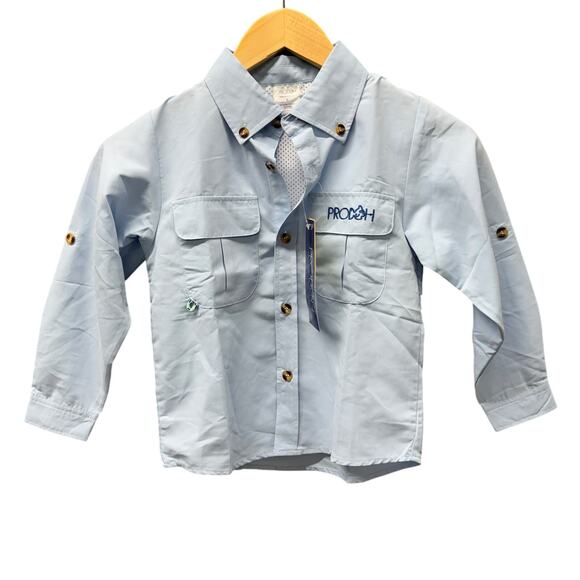 Prodoh Fishing Shirt Boys 6 Vented Long Roll Tab Sleeve Button Down UPF 50+ NEW - Picture 1 of 10